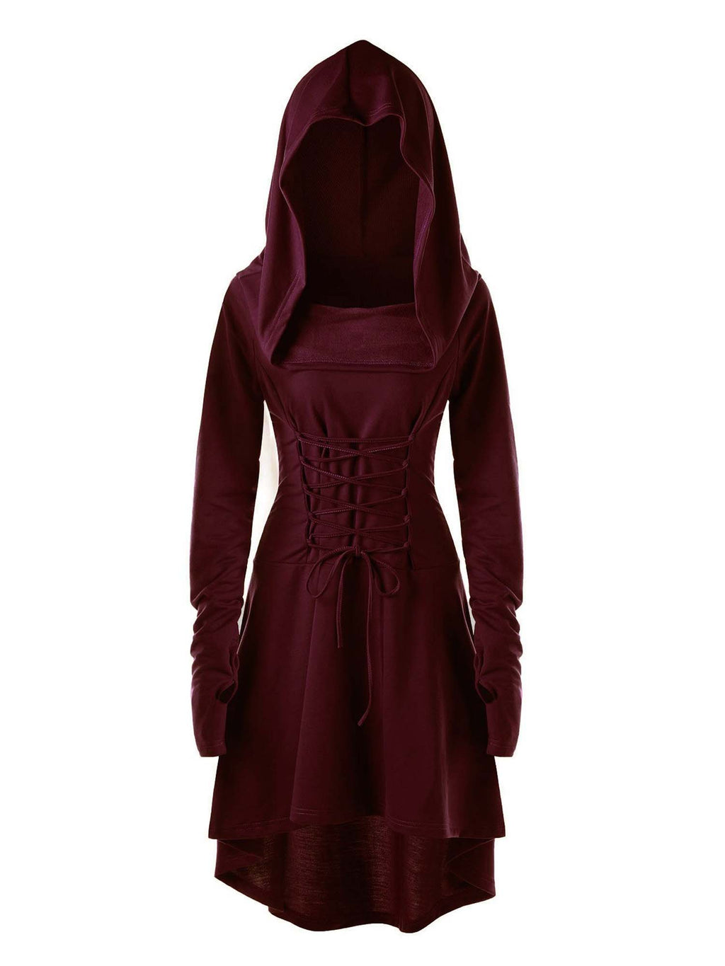 Gothic Witch Long Sleeve Hooded Tie Midi Dress