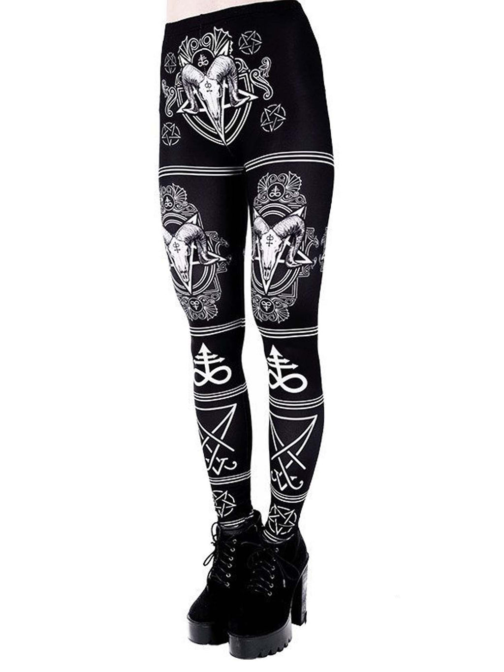Dark Gothic Baphomet Print Leggings