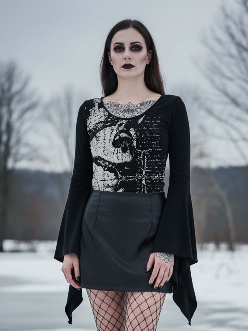 Spider And Statue Of Liberty Print Batwing Shirt