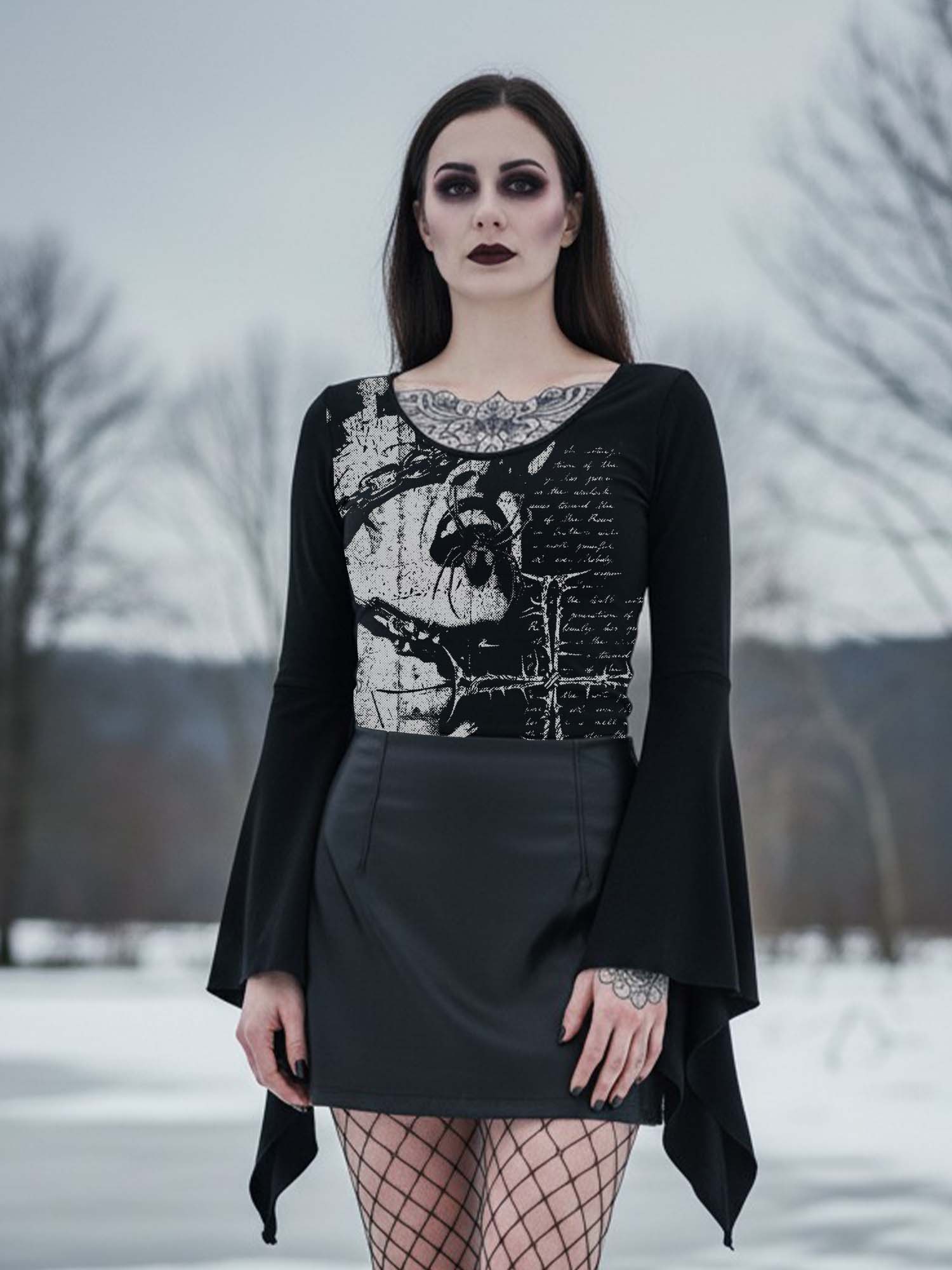 Spider And Statue Of Liberty Print Batwing Shirt