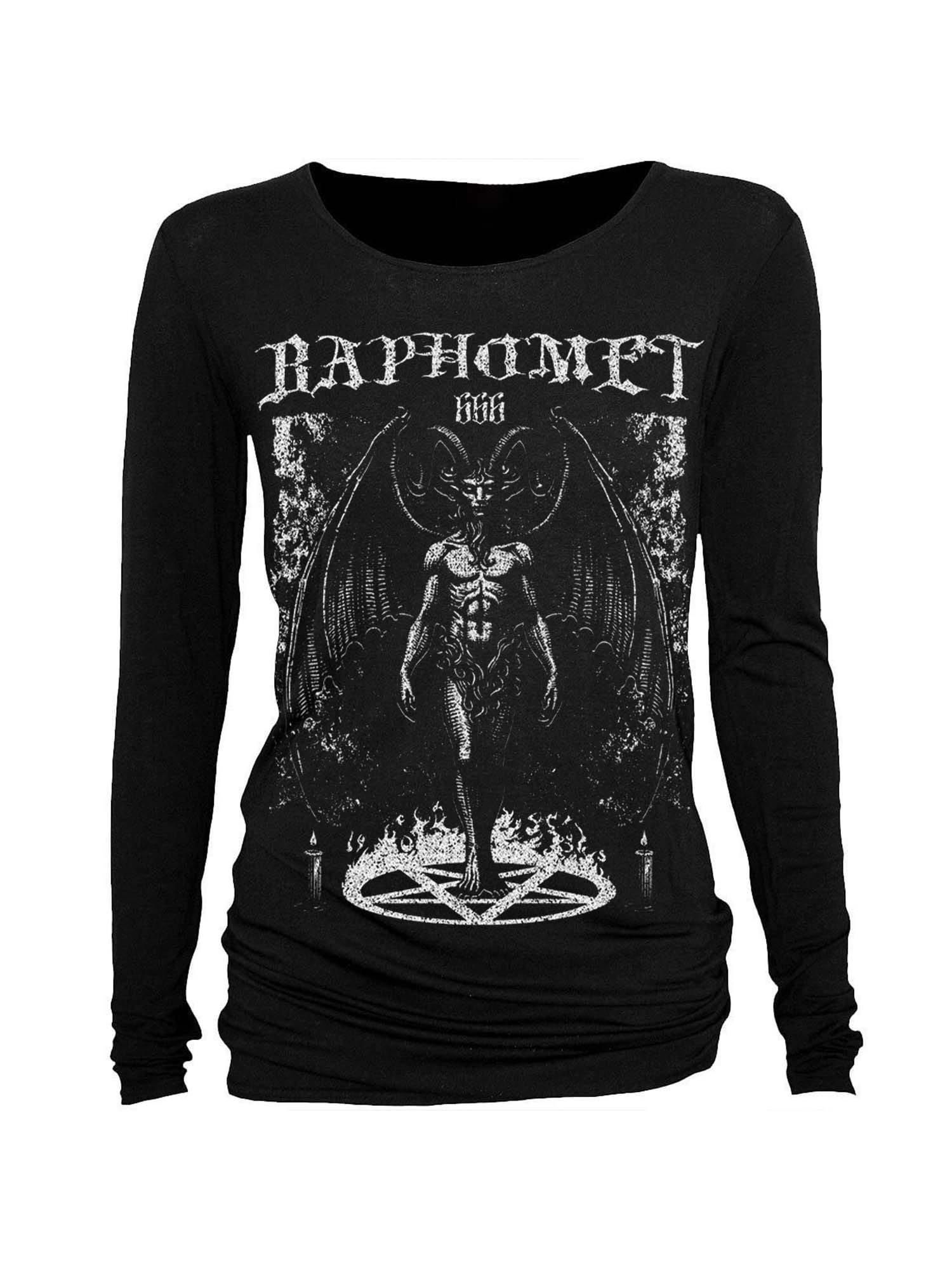 Schwarzes Batwing-Shirt mit Baphomet-Print 