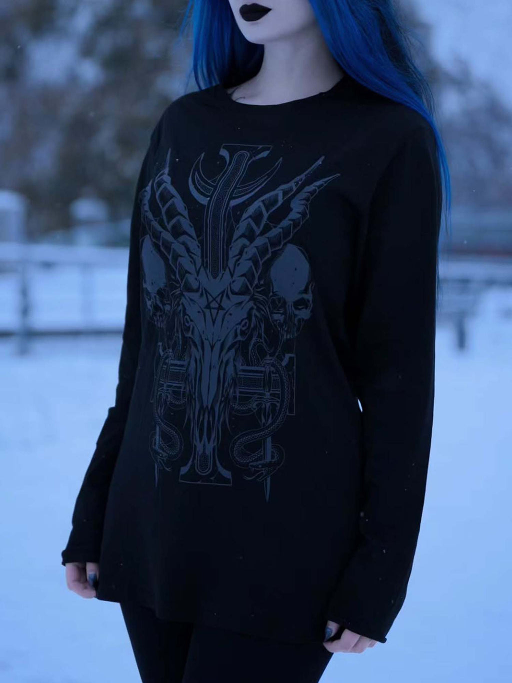 Skull Black Baphomet Print Long Sleeve T-shirt