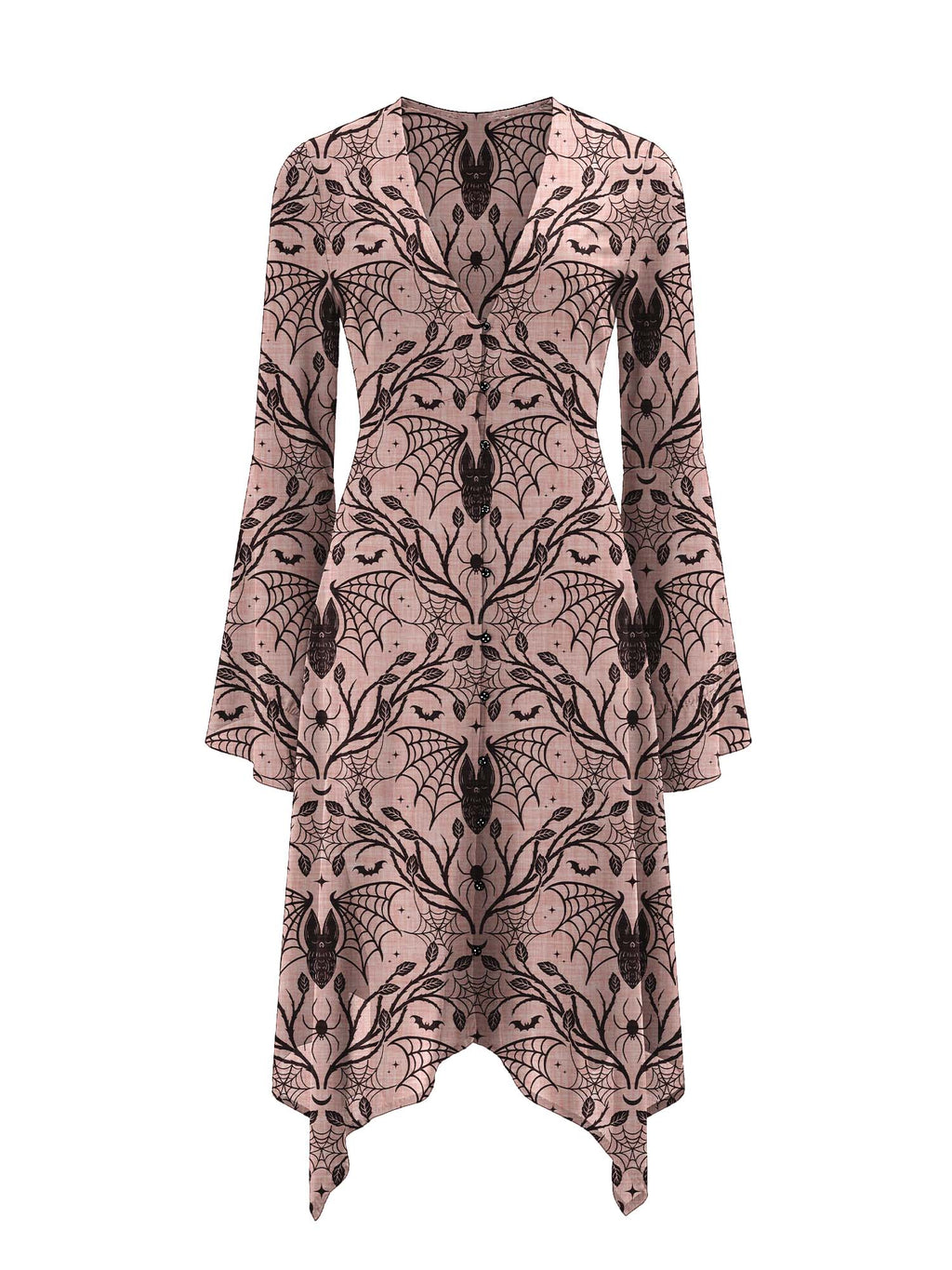 Midi-Moonveil-Kleid mit dunklem Fledermaus-Print