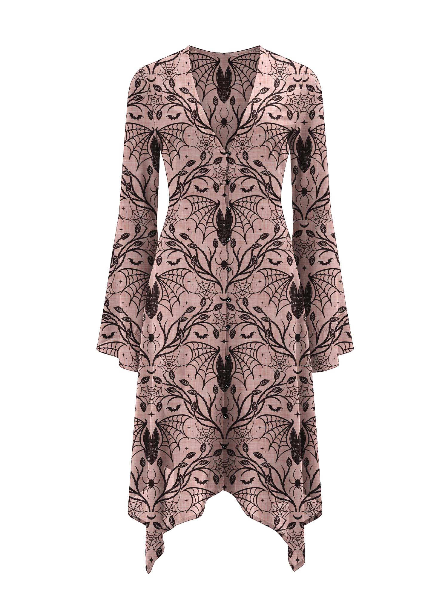 Midi-Moonveil-Kleid mit dunklem Fledermaus-Print