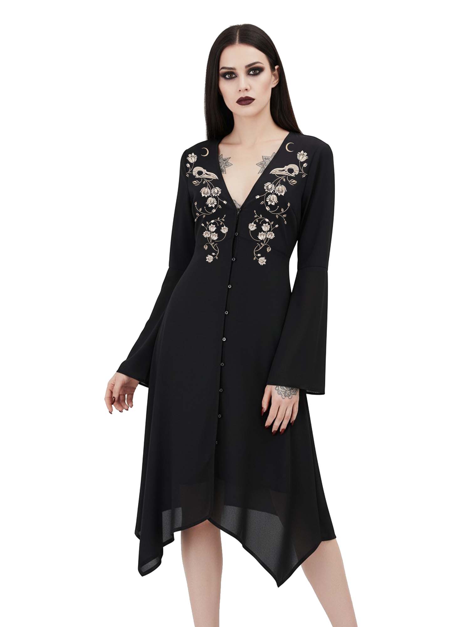 Crow Skull Print Midi Moonveil Dress