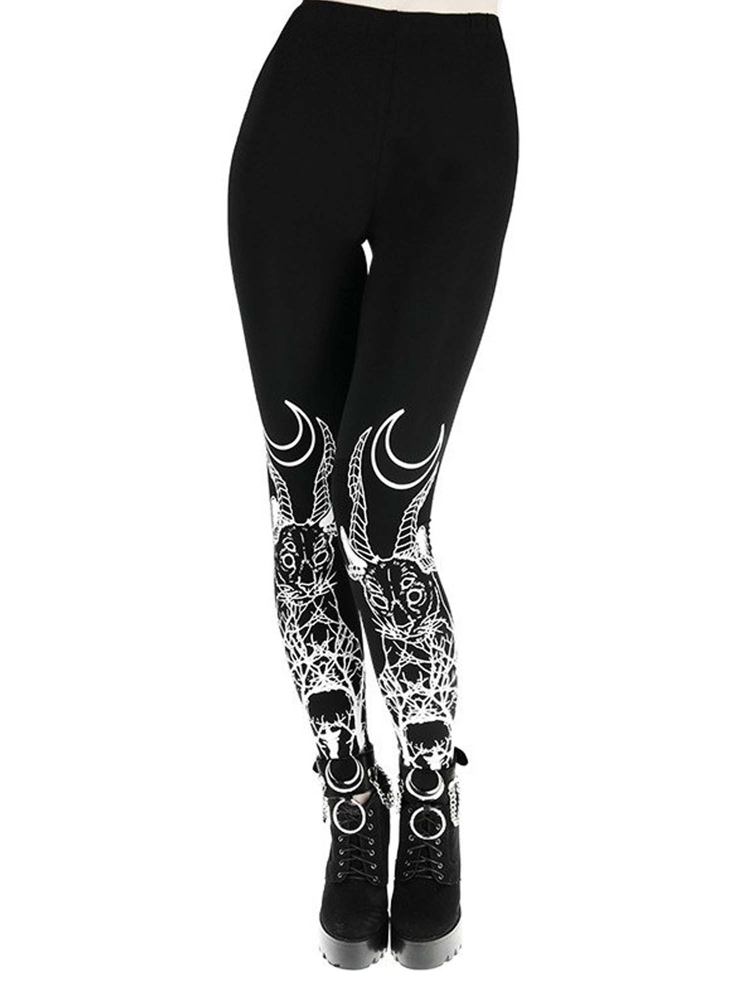 Leggings mit dunklem Gothic-Baphomet- und Mond-Print