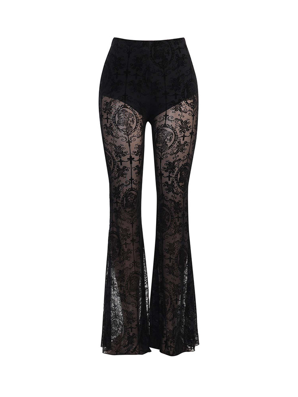 Dark Slim Lace Flared Pants