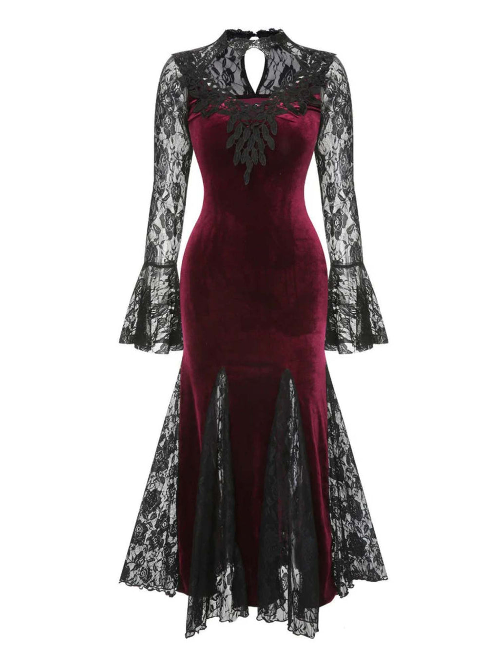 Dark Gothic Lace Fishtail Long Sleeve Dress
