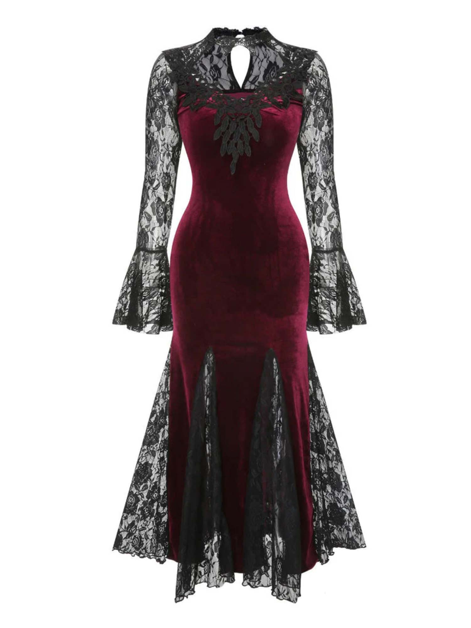 Dark Gothic Lace Fishtail Long Sleeve Dress
