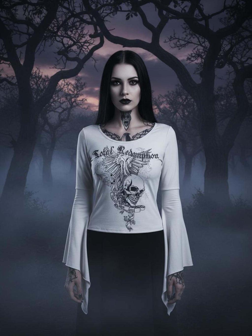 Total Redemption Skull And Wings Print Batwing Shirt