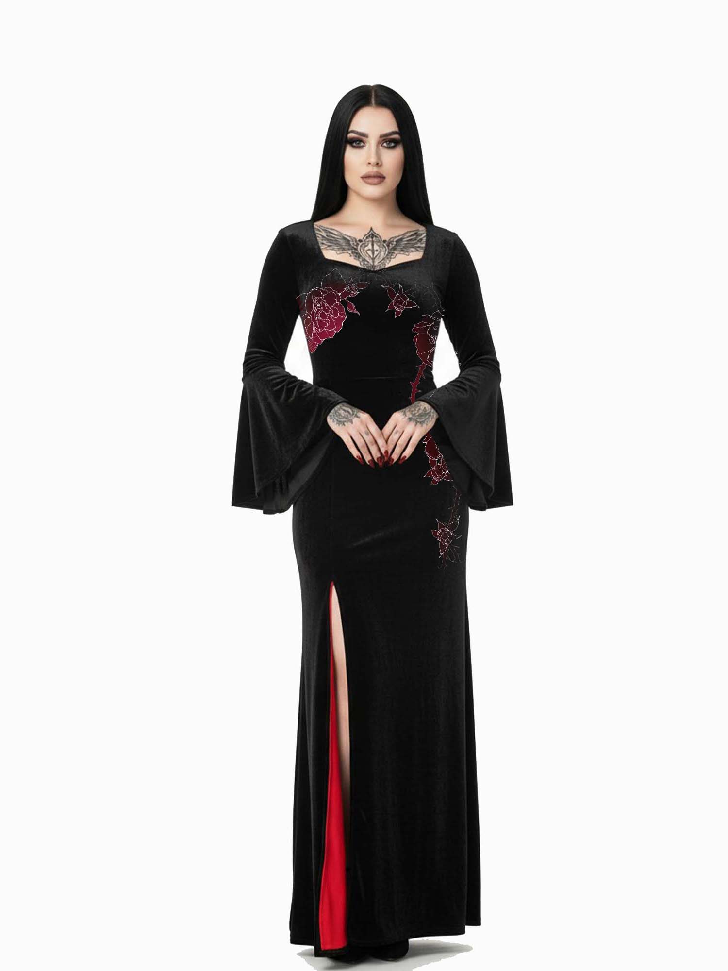 Dark Rose Print Batwing Maxi Dress