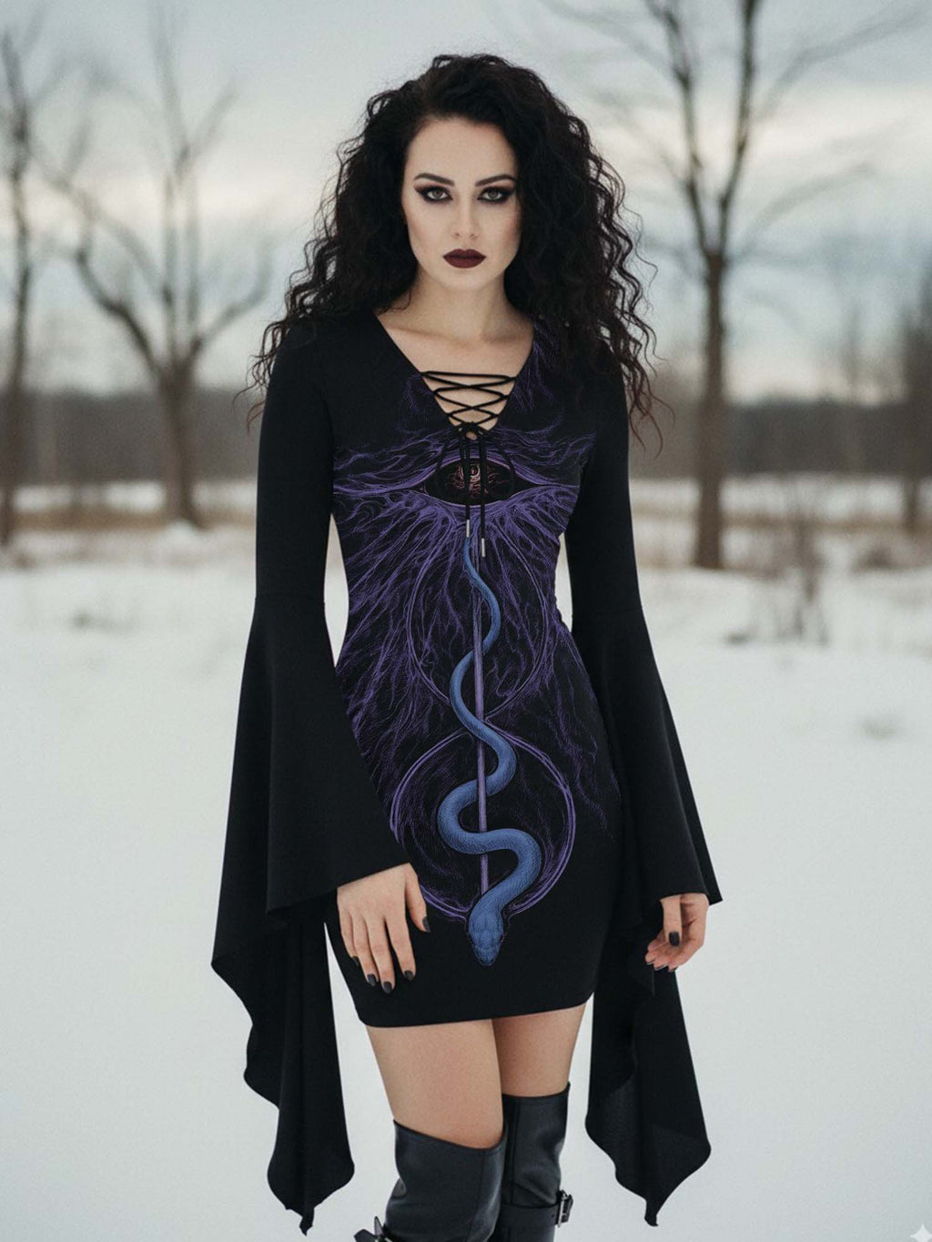 The Third Eye And The Snake Print Batwing Dress