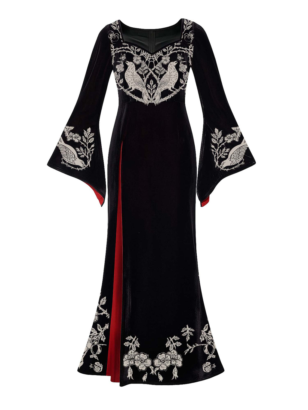 Maxikleid mit Fledermausärmeln und Crows On Thorns-Print