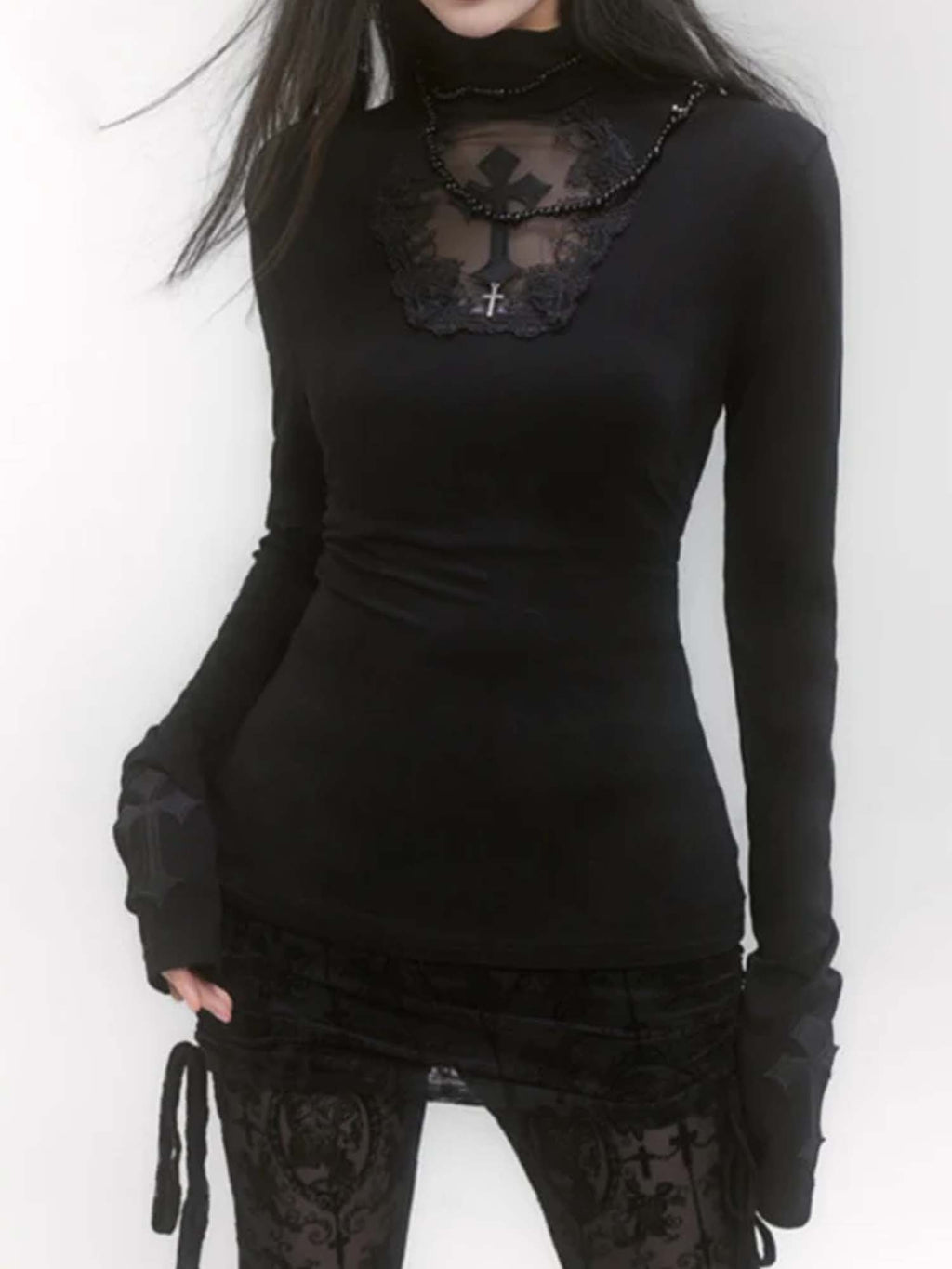Dark Hollow Cross Long Sleeve Top