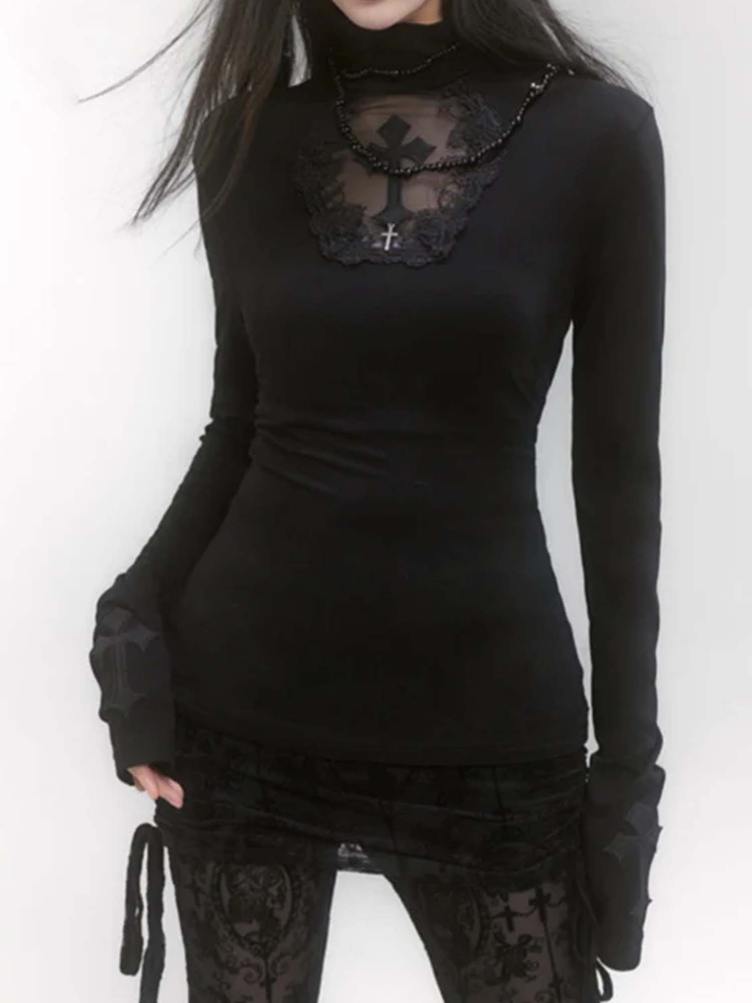 Dark Hollow Cross Long Sleeve Top