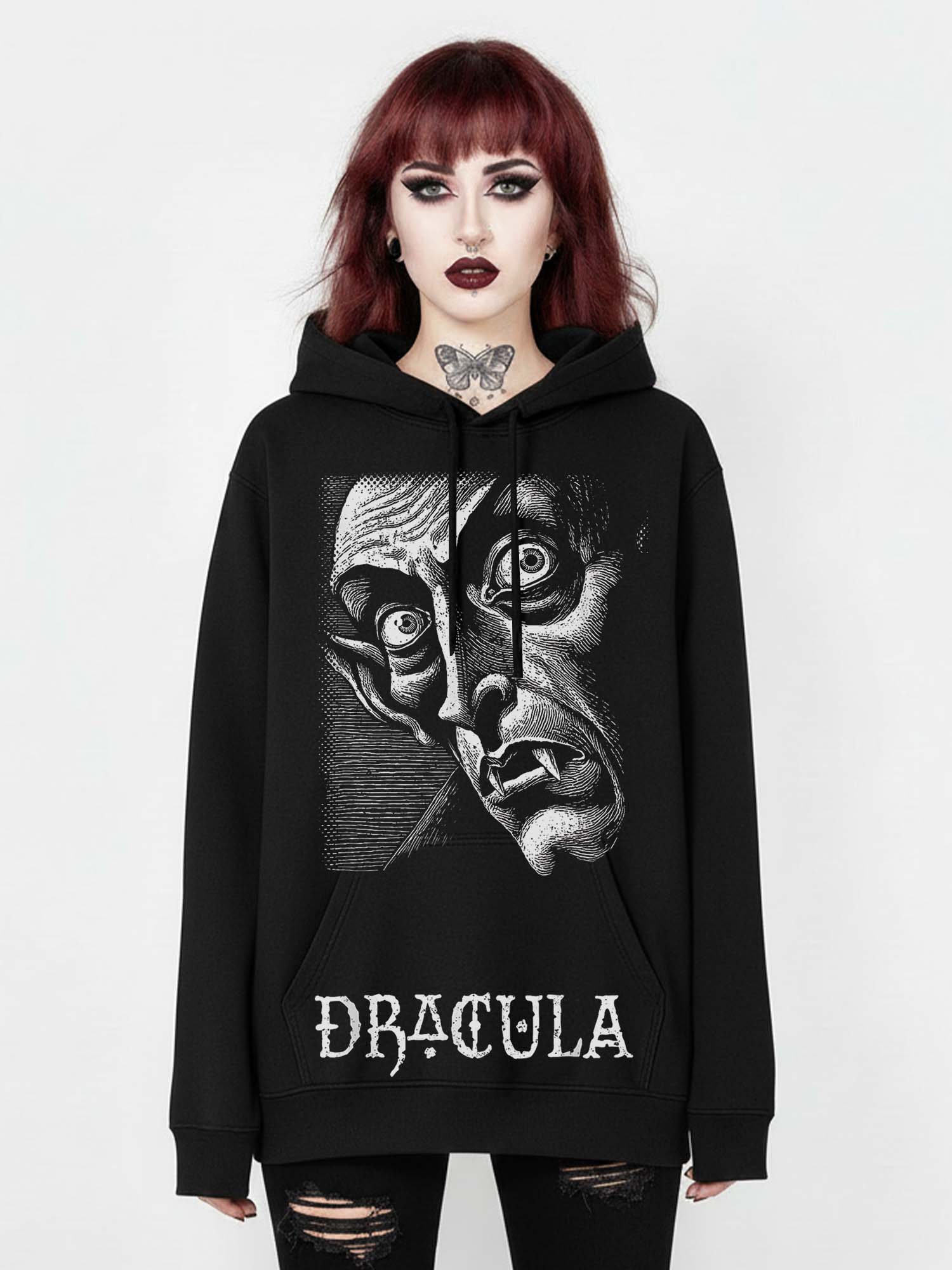 Kapuzenpullover mit Vampir-Dracula-Print 