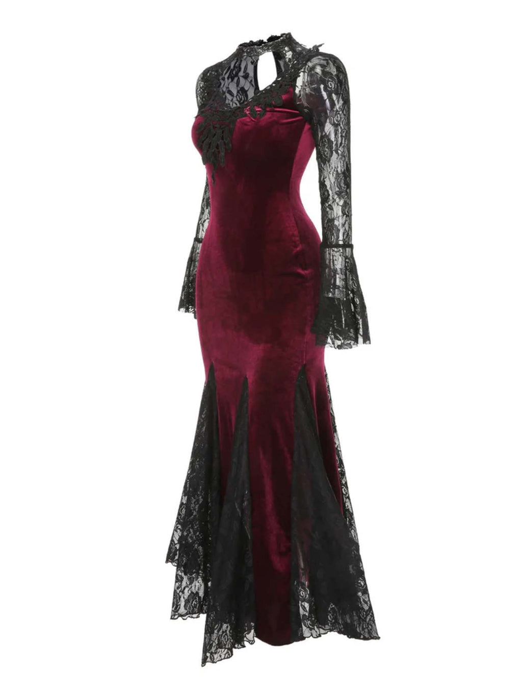 Dark Gothic Lace Fishtail Long Sleeve Dress