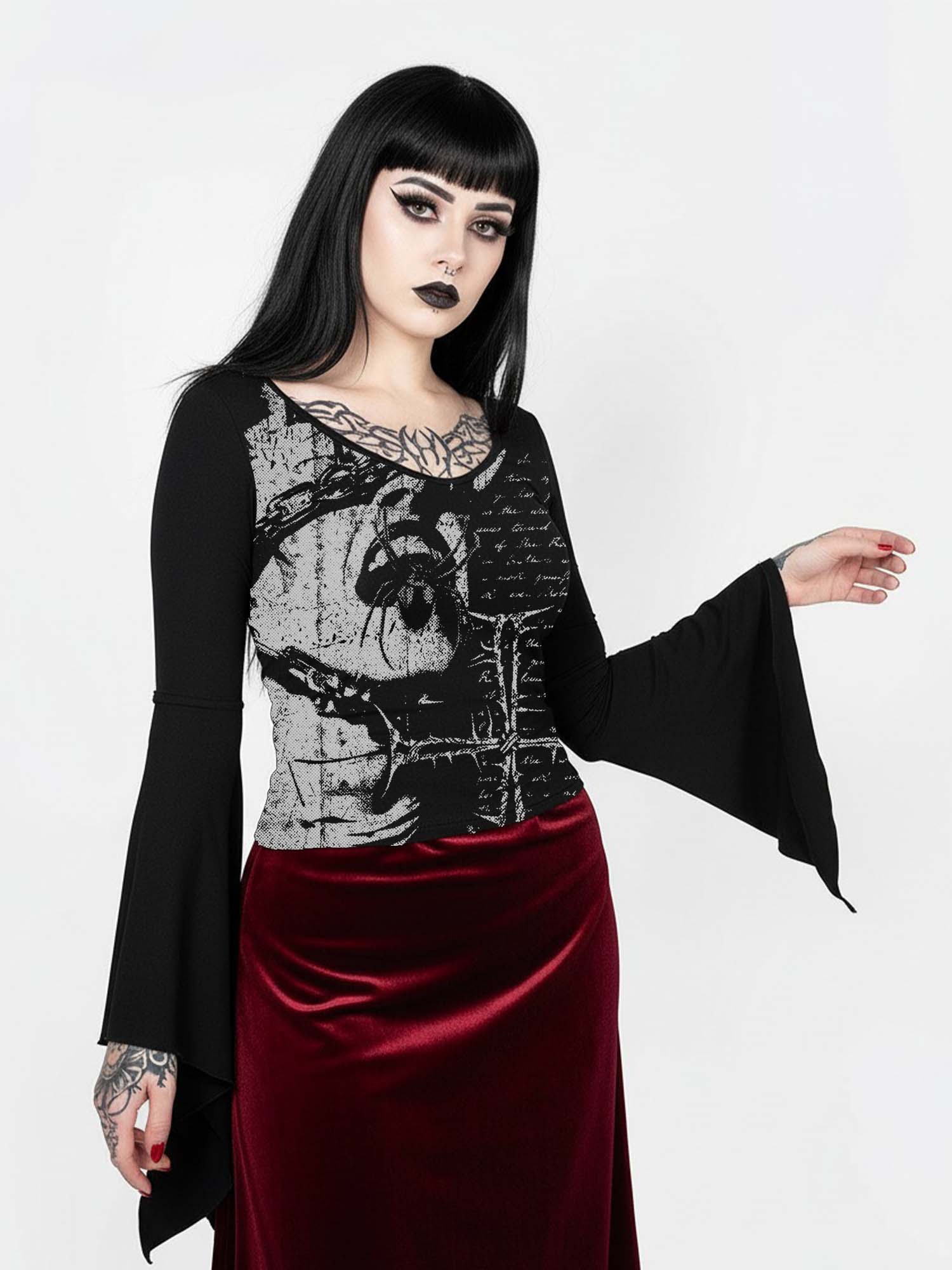 Spider And Statue Of Liberty Print Batwing Shirt