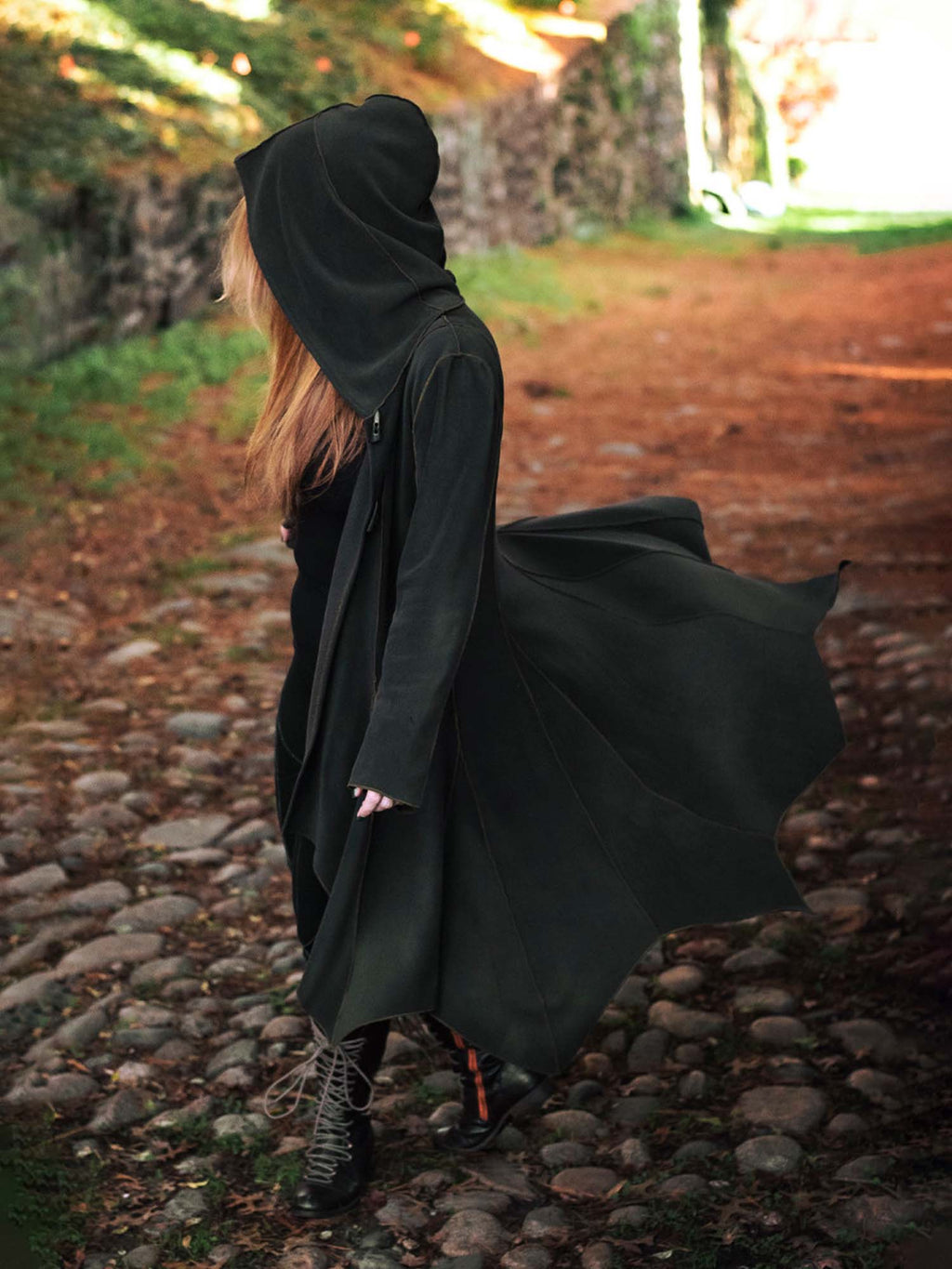 Solid Color Irregular Hem Hooded Jacket