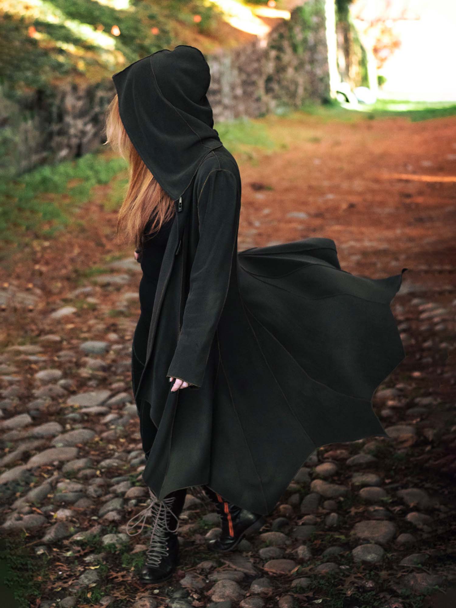 Solid Color Irregular Hem Hooded Jacket