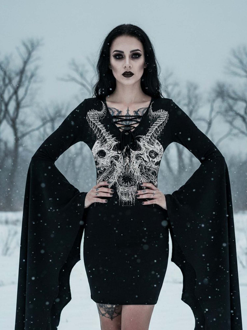 Devil's Horns Print Batwing Dress