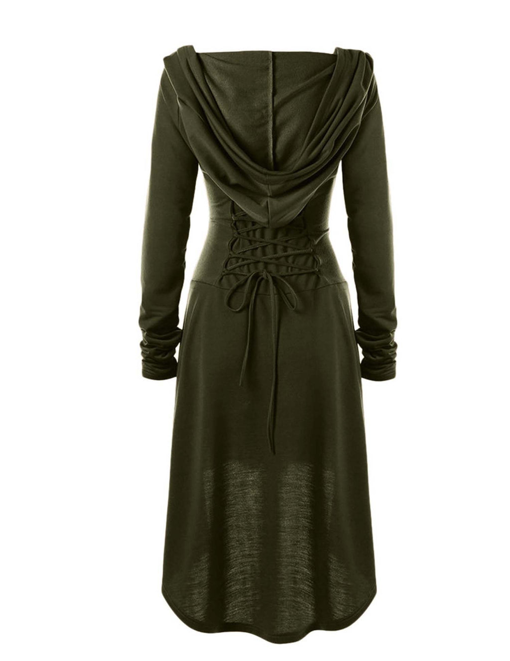 Gothic Witch Long Sleeve Hooded Tie Midi Dress