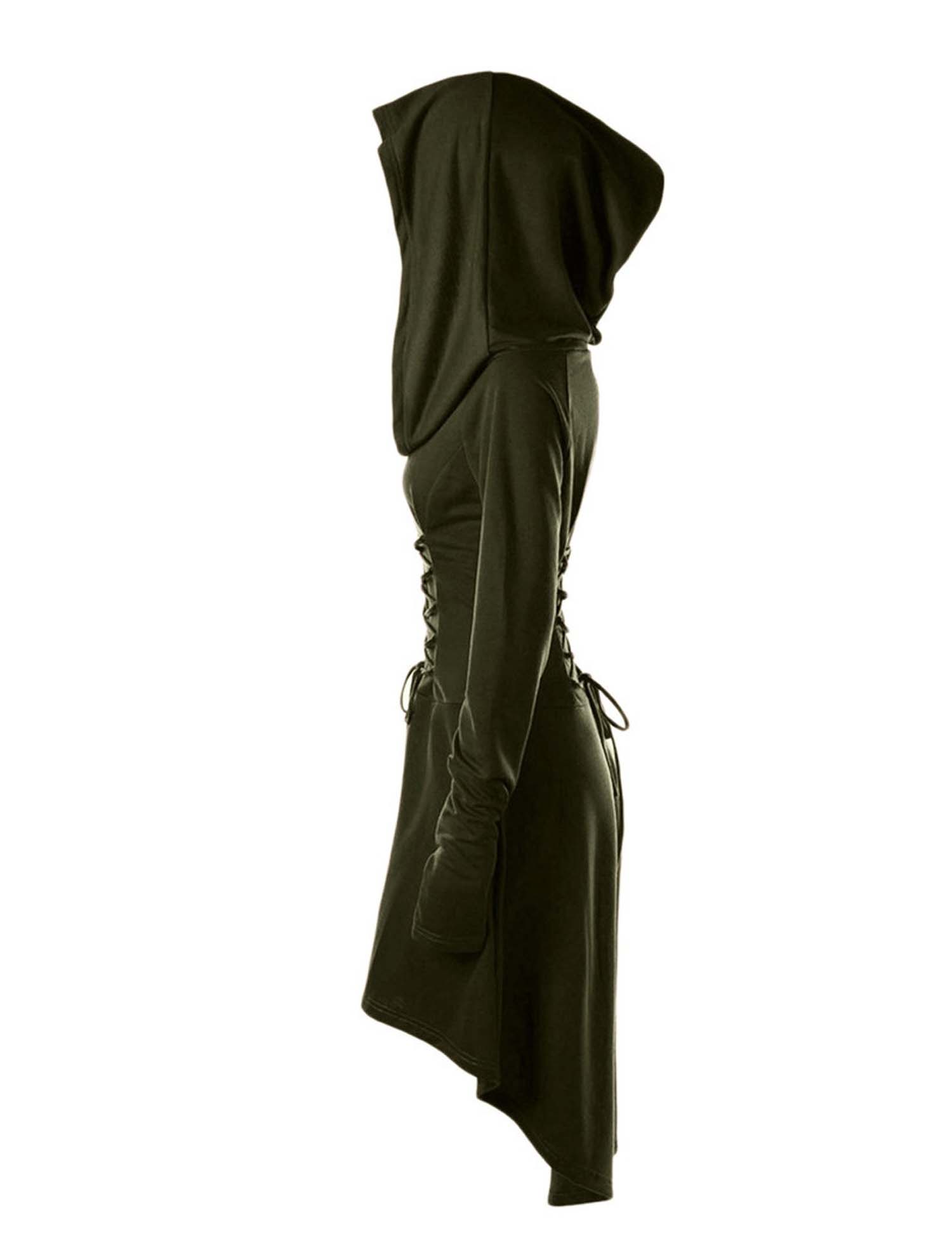 Gothic Witch Long Sleeve Hooded Tie Midi Dress
