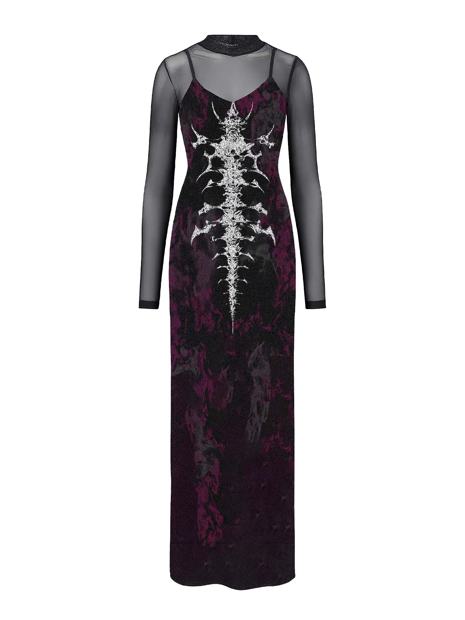 Maxikleid mit Schleier und Monster Spine-Print