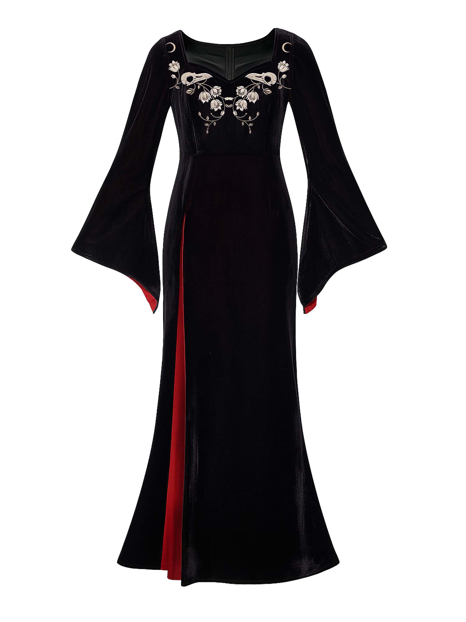 Crow Skull And Flower Print Batwing Maxi Dress