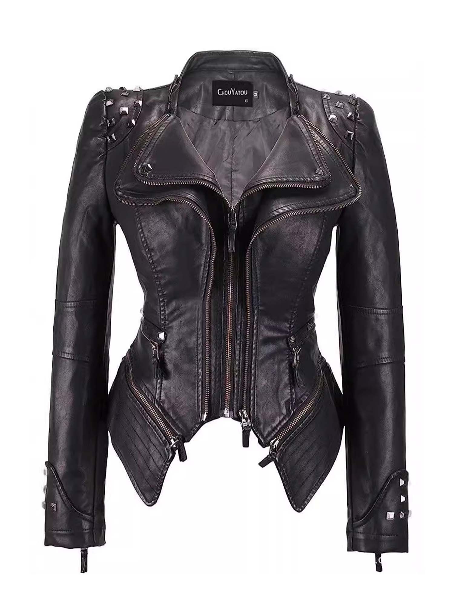 Riveted-Waist Short-Length Washed Leather Jacket